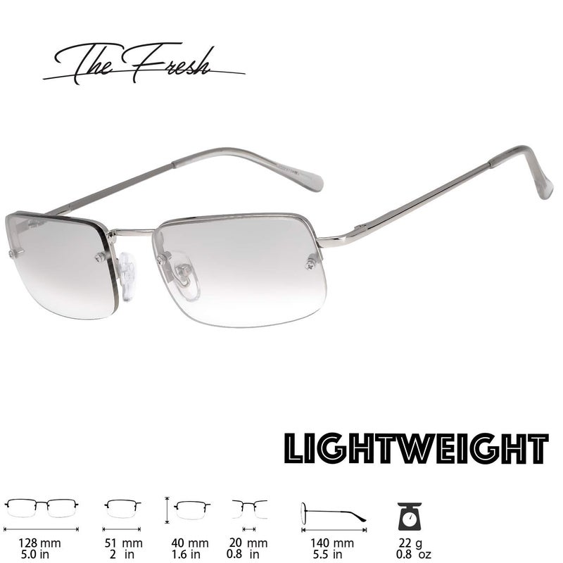 The Fresh Minimalist Small Rectangular Sunglasses Clear Eyewear Spring Hinge - Gift Box Package - FR1M4002MC01 (Silver, Gradient Clear, 51) - Image 2